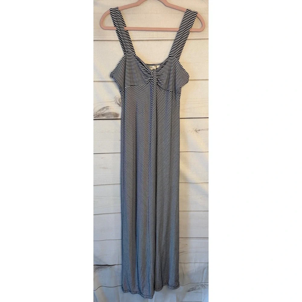 Max Studio Womens Navy White Striped Twist Front Maxi Dress Medium 1901F50
